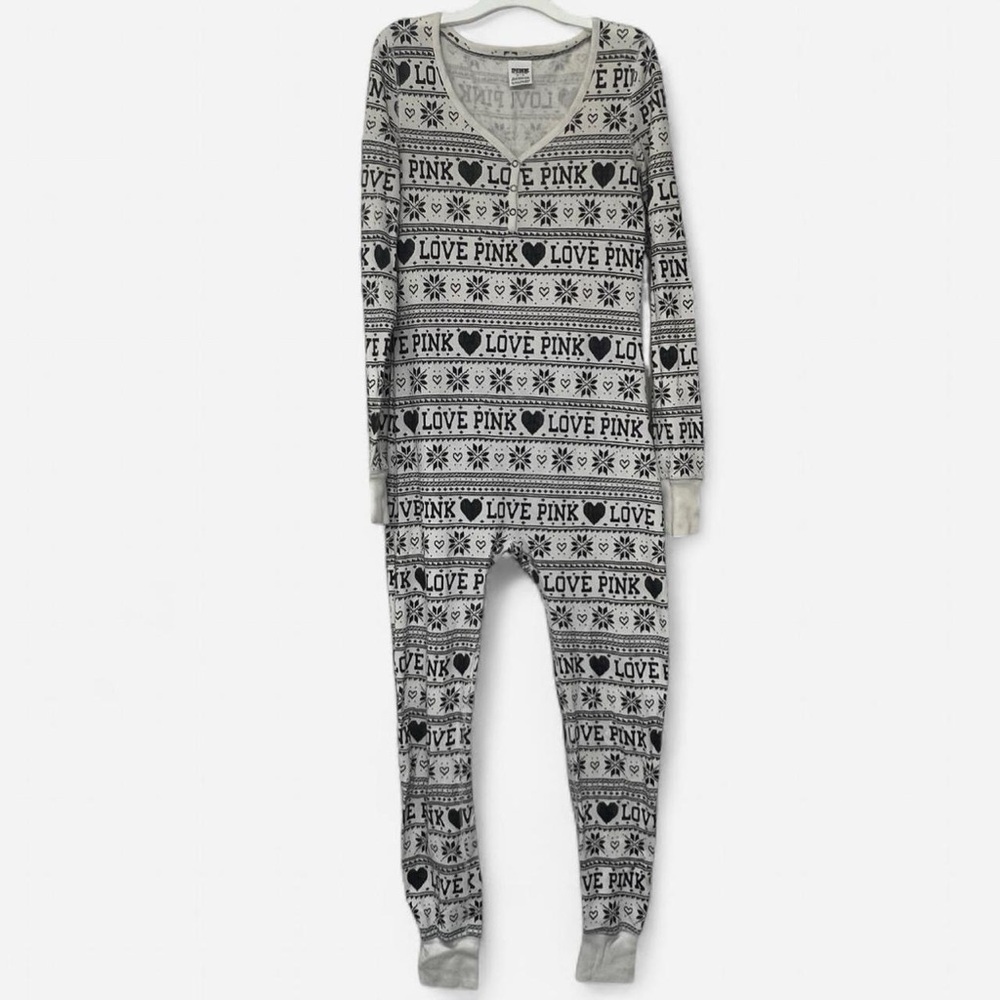 Victoria’s Secret Love Pink gray white holidays snowflakes onesie pjs pajamas